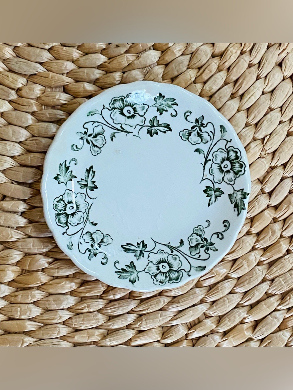 1904 Antique W. Hulme Burslem "Ascot" Green Floral Butter Pat Plate 3”